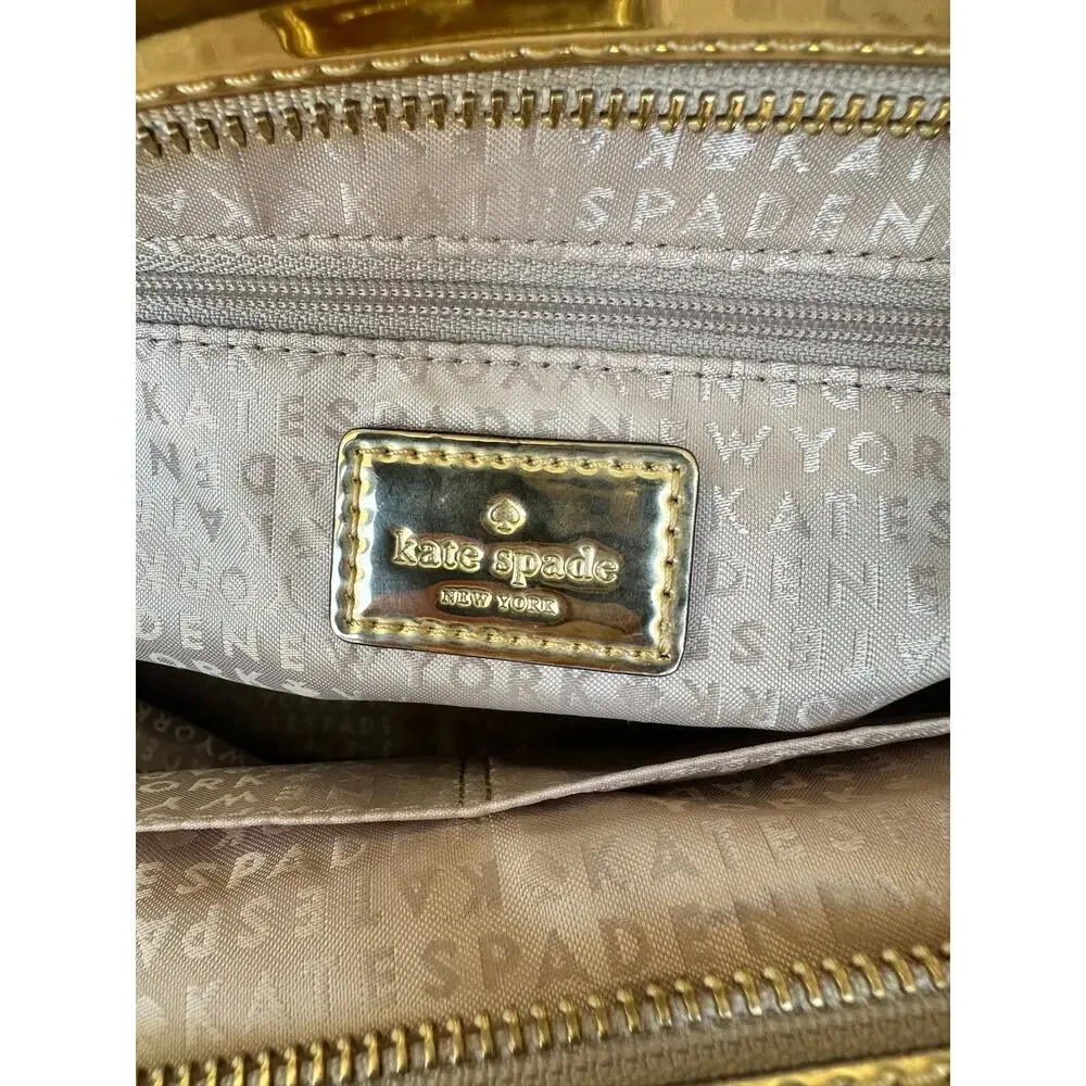 Kate Spade Metallic Gold Perforated Spade Logo Tote Bag
